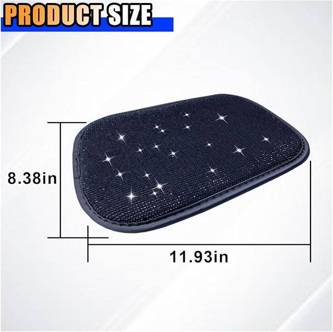 11.9''×8.4'' Bling Car Center Console Cover, Crystal Diamond Elbow Pillow Car Armrest Seat Box Cover, Soft Arm Rest Protective Cushion Pad for Women Girls, Auto Interior Decor for Car SUV (Black)