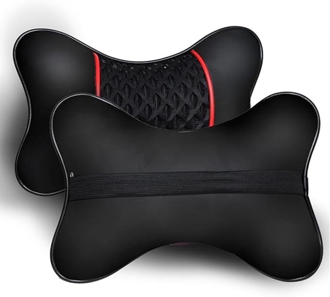 2Pcs Car Headrest Pillow, 28cm PU Leather Car Neck Support Pillow, Car Seat Head Neck Pillow for Driving Traveling