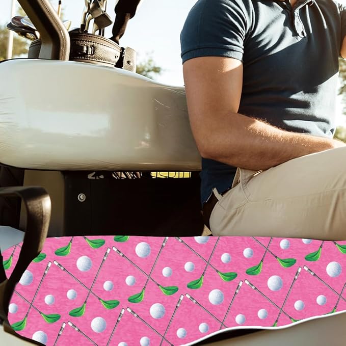 ORIGACH Golf Balls & Golf Clubs Golf Cart Seat Covers, Comfortable Cooling Golf Cart Blanket Towel, 100% Microfiber, Fits EZGO, Club Car, and More 2-Seat Golf Carts, 51x31inch