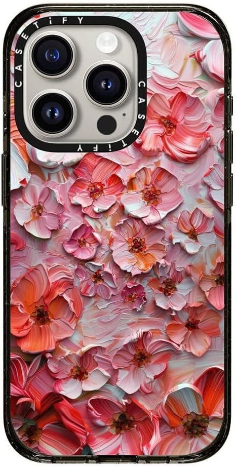 CASETiFY Impact iPhone 15 Pro Case [4X Military Grade Drop Tested / 8.2ft Drop Protection/Compatible with Magsafe] - Barcelona Flower Rose Garden - Clear Black