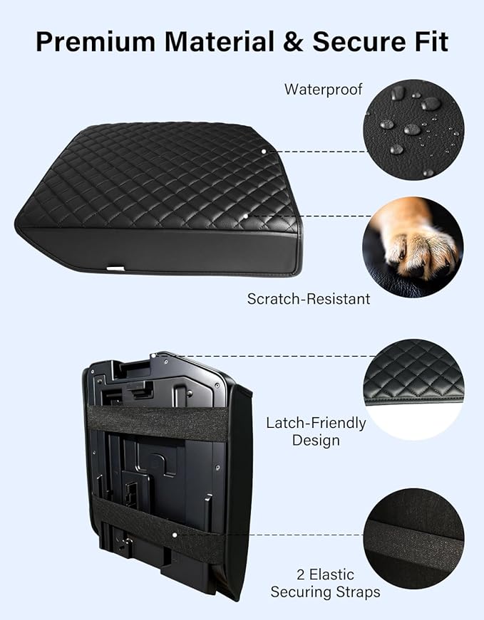 Center Console Armrest Cover for 2007-2013 Toyota Tundra, Toyota Sequoia 2008-2022, PU Leather Middle Console Lid Protector Arm Rest Cushion Anti-Scratch Thick Pad, Black