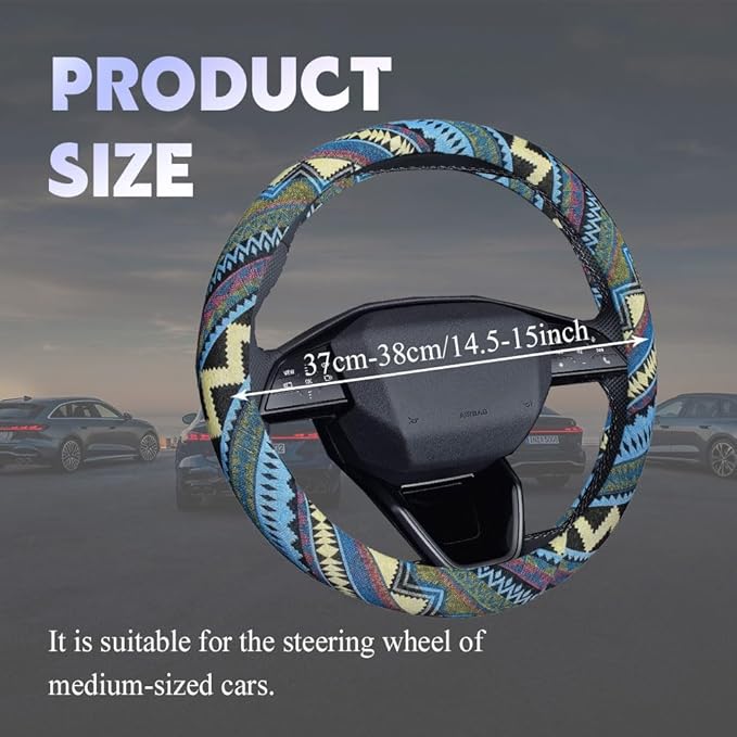 Boho Steering Wheel Cover, Steering Wheel Cover Women, 15 inch Hippie Style Protector Covers, Universal Ethnic Flax Cloth Car Accessories Universal for SUV Van Truck (Hippie-H)