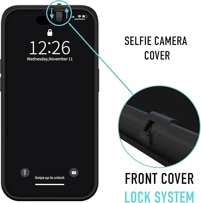 Spy-Fy Privacy Case compatible with iPhone 15 Plus with Camera Covers Front and Rear | Magsafe Compatible and Kickstand | Protect Your iPhone | 6-Foot Drop Proof | 6,7 Inch | Camera Protection | Black