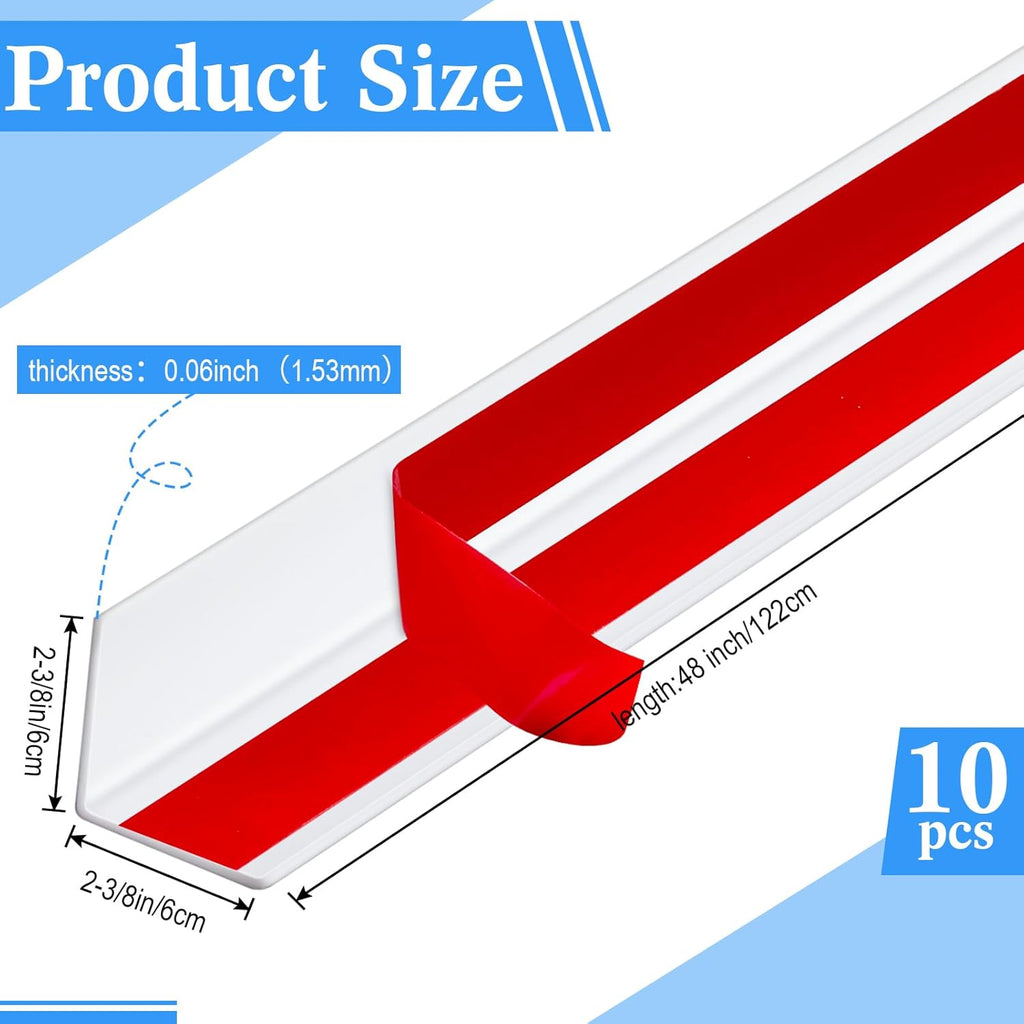 Sasylvia 10 Pcs Wall Corner Protector Guards, 2-3/8 x 48 Inches Self Adhesive Vinyl Corner Trim Molding, Avoid Scratching Scuffs, Ease Install & Cleaning for Door Countertop Furniture Protection