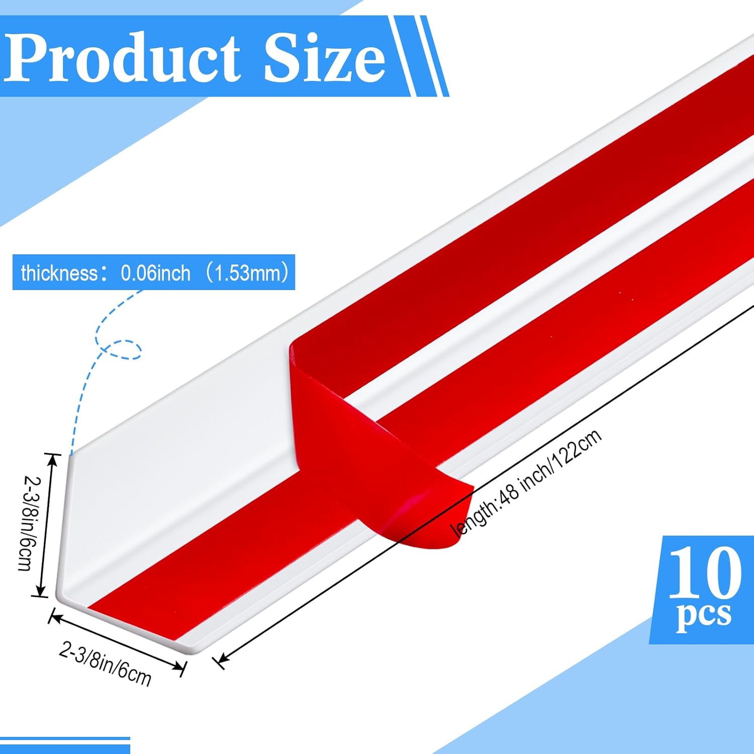 Sasylvia 10 Pcs Wall Corner Protector Guards, 2-3/8 x 48 Inches Self Adhesive Vinyl Corner Trim Molding, Avoid Scratching Scuffs, Ease Install & Cleaning for Door Countertop Furniture Protection
