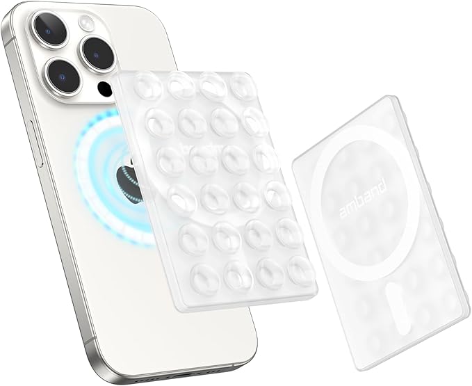 amBand Magnetic Suction Phone Mount for MagSafe Case, Clear Silicone Octo Cup Buddy Sticky Grip Holder for iPhone, Hands-Free Selfie/Video for Tiktok Influencer Content Creator Essentials, Transparent