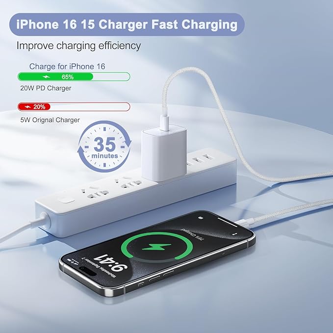 iPhone 17 16 15 Charger Fast Charging, 20W Type C Charger USB C Charger Block iPhone 17 16 Charger with 2Pack USB C to USB-C Cable for iPhone 17/17 Pro/17 ProMax/16 Plus/16/15 ProMax/iPad Pro/AirPods