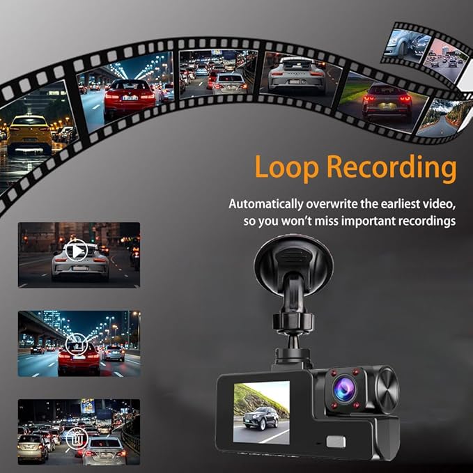 WiFi 1080P 3 Channel Dash Camera for Car Front and Inside Dashcam Car Security Video Recorder,170°Wide Angle Vehicle Cam,WDR,G-Sensor,Loop Recording,Night Vision (WiFi 3Channel Dash Cam With 32G Card)