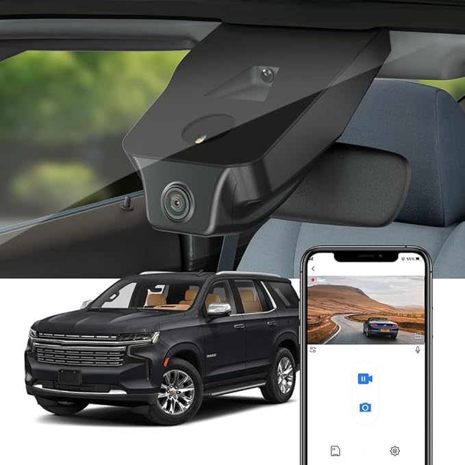 Fitcamx 4K Dash Cam Adapts for Chevy Tahoe 2021-2026 (HD2-4925, 6 or 8 Vents) LS LT RST Premier High Country, Integrated OEM Look, 2160P UHD Video, WiFi & APP, Loop Recording, G-Sensor, 64GB Card