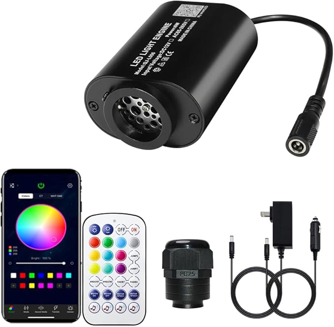 AMKI Mini 6W Twinkle Sound Mode RGBW Light Source Engine Driver Remote/APP Control Starlight Box Motor for Fiber Optic Star Ceiling Light Kit