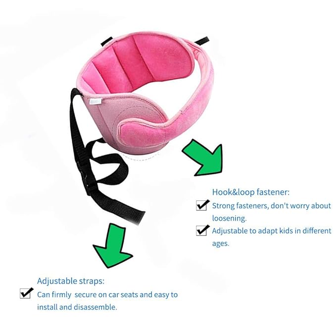 Toddler Car Seat Head Support Neck Pillow Strap - Kids and Baby Safety Neck Relief Head Support Band Sleep Strap with Adjustable Belt, Pink