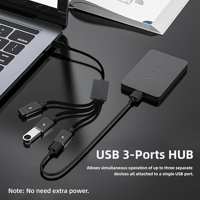JSER USB 2.0 to 3 Ports Hub Expansion Expander Multiple Cable 480Mbps Bus Power for Laptop Notebook PC Mouse Flash Disk