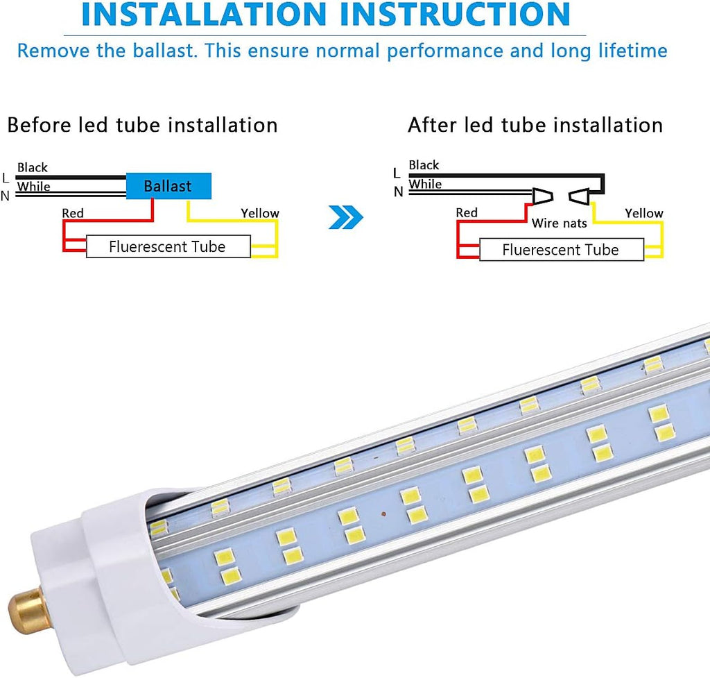 (Pack of 10 8 Foot LED Bulbs,150W 18800lm 6000K, Super Bright, T8 T10 T12 LED Tube Lights, FA8 Single Pin LED Lights, Clear Cover, V Shaped,to Replace Fluorescent Light Bulb