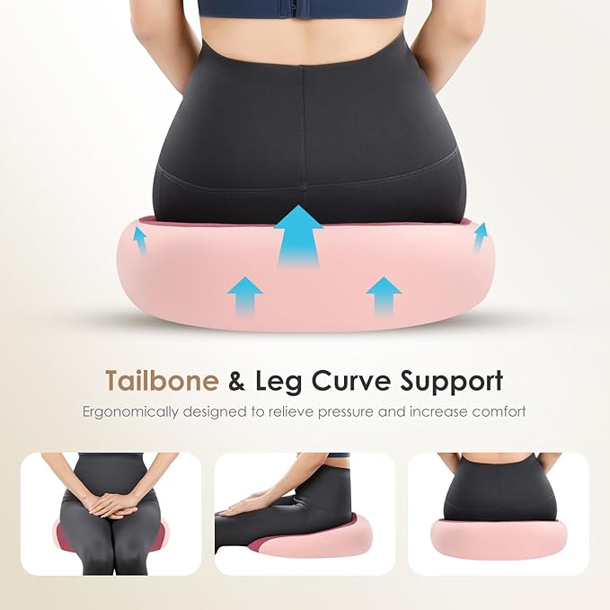 FLORICH Car Seat Cushion & Lumbar Support Pillow & Car Neck Pillow, Ergonomic Memory Foam Driving Seat Cushions for Back & Sciatica Pain Relief, Non-Slip Cushion for Car, Office Chair,Wheelchair-Pink