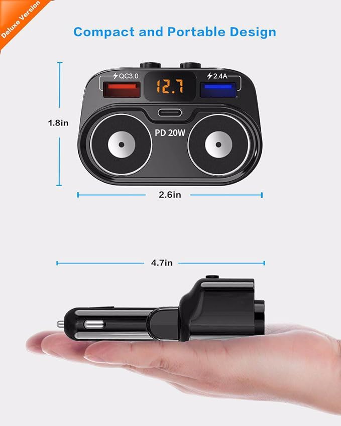 SUPERONE 200W 2-Socket Cigarette Lighter Splitter Power Adapter, USB C Car Charger with 20W Power Delivery 3.0 & QC 3.0 for iPhone 17/16 Pro Max/15/14/13/12/11 Pro/X/8, Samsung, Google Pixel and More