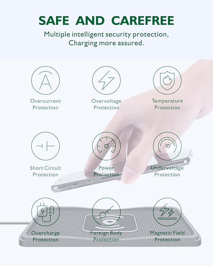Wireless Phone Charger Qi Car Charging Pad Fast 15W 10W 7.5W Charger Adapter Mat for iPhone 14 13 Mini Pro Max 12 11 Plus 8 X XR Xs Airpods Android Samsung Note 20 Galaxy Buds S10 S20 S21 S22 S23 S24