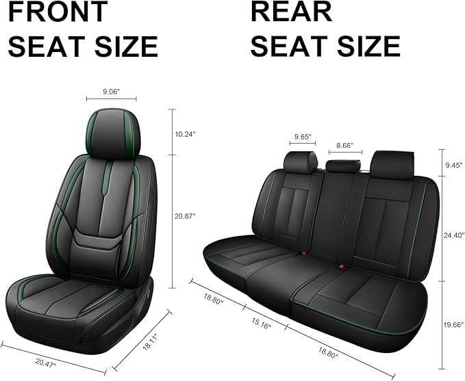 Fit for 98% of Mercedes Benz Car Seat Covers, Premium Nappa Leather Seat Cover, Fully Wrapped Protect Modern Style Seat Cover (5-Seat Standard, Black & Green)