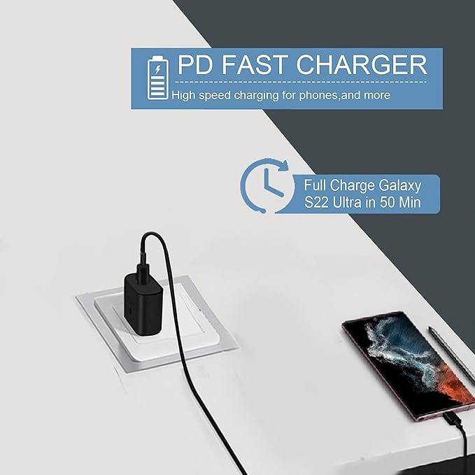45W Fast Charger, USB C Port Adapter, Wall-Mounted Cube Charging Block.Type-c Mobile Phone Charger with C to C Cable is Suitable for Samsung S25/S24/S23/S22/S21, Galaxy, and More. (Black, 4-pack-45w)