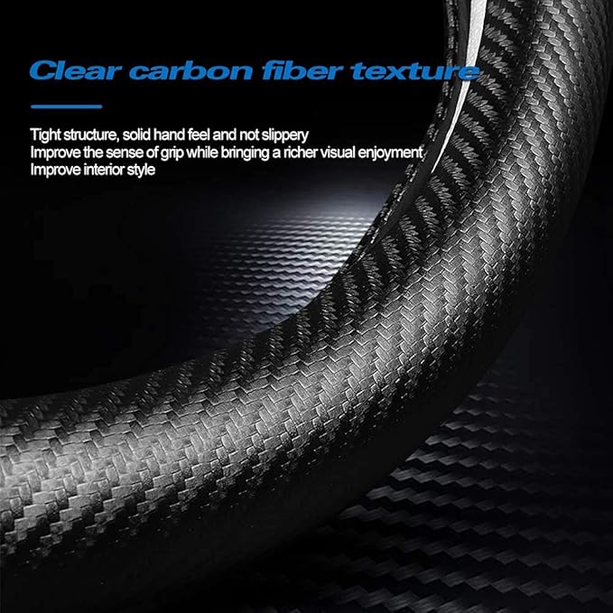 Car Carbon Fiber and Leather D-Shape Steering Wheel Cover, Stylish car Non-Slip Leather car Interior 15 inches Universal Black and Red