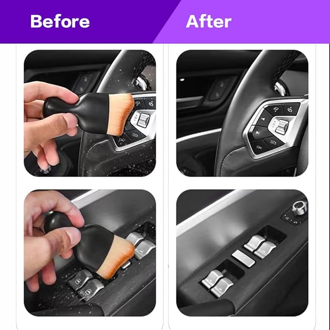 AOCISKA Car Interior Detailing Brush,Soft Bristle Cleaning Brush Car Detailing Brush Dusting Brush,Car Interior Cleaning Tool,Auto Detail Brush Car Dash Duster Brush (Black&Brown with Cap)