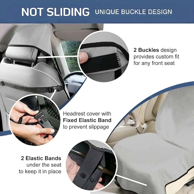 Car Seat Cover, Premium Auto Seat Towel Fit Cars SUV Trucks, Ideal Gift for Active People Who Work Sweat Swim Run Beach, Grey