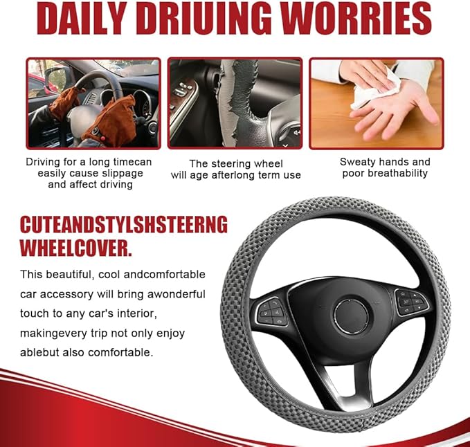 Elastic Stretch Steering Wheel Cover, Car Wheel Cover, Universal 15 Inch Car Steering Wheel Protector, Interior Accessories Microfiber Breathable Ice Silk Steering Wheel Covers for Car (Gray)