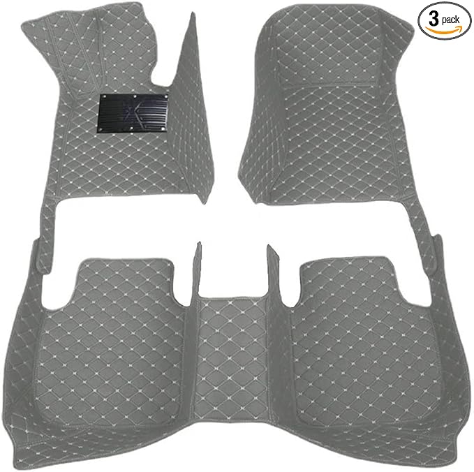 KaiLaiCarCustom Automotive Car Floor Mats for 99.99% Sedan SUV Sports Car Men Women Protection Full Coverage Pads Anti-Slip Leather Floor Lining (Grey Mat Beige Line, A - Diamond)