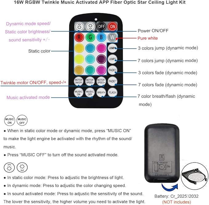AKEPO Small Size 16W RGBW APP Twinkle Music Activated Fiber Optic Lights, 550pcs 0.03in 13.1ft/4m Optical Fiber Star Ceiling Light Kit for Car Headliner Star/Home