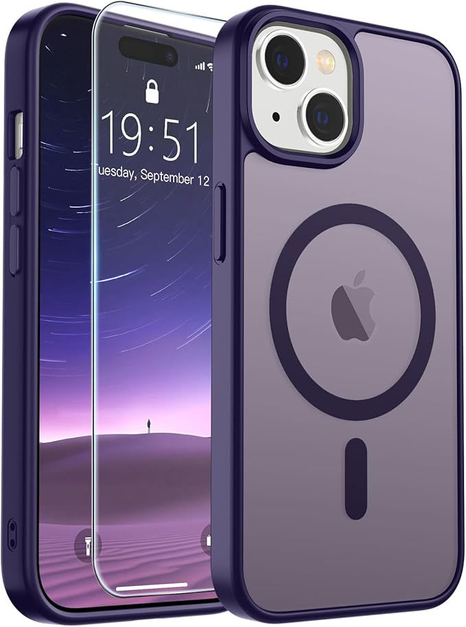 SUPFINE Magnetic for iPhone 15 Case (Compatible with MagSafe) (Military Grade Drop Protection) Slim Translucent Matte Shockproof with Anti-Fingerprint Phone Case, Dark Purple