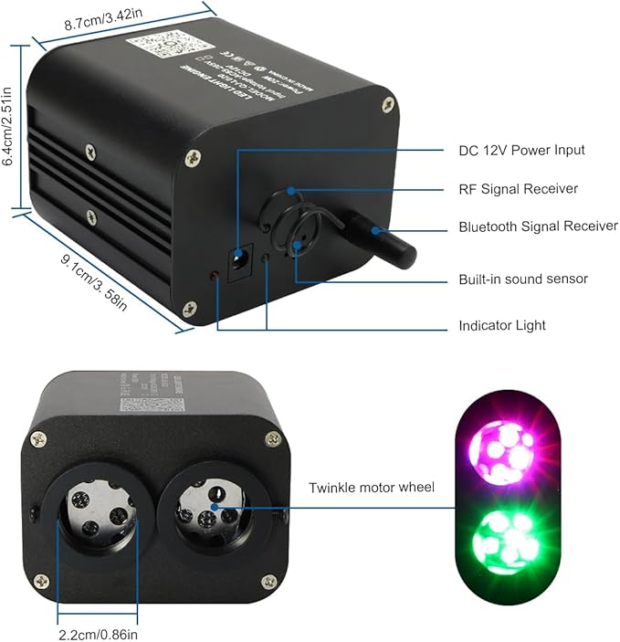 AKEPO 20W Twinkle Dual-Head Dual Color Fiber Optic Lights, Fiber Optic Star Ceiling Light Kit Sound Activated APP Remote Control for Car Starlights Headliner/Home 1300pcs 13.1ft/4m Fiber Strands