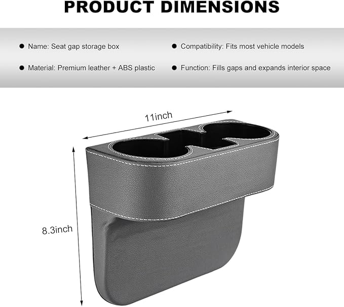 Car Seat Gap Filler Organizer, Multifunctional Auto Console Side Storage Box with Cup Holder, Universal PU Leather Cup Holder Front Seat Crevice Filler for Car Truck SUV (Gray)