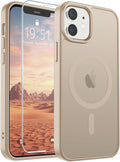 SUPFINE Magnetic for iPhone 12 Mini Case & iPhone 13 Mini Case with Screen Protector (Compatible with MagSafe) (Military Grade Drop Protection) Translucent Matte Shockproof Phone Cover,Desert Gold