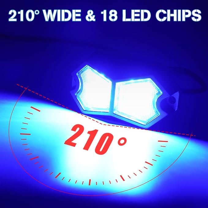 Led Rock Lights Blue 4 Pods 18LEDs 210 Degree Wide Angle IP68 Waterproof Aluminum Housing Underglow Underbody Lights 12V 24V for Truck UTV ATV Camper (4 Pods, Blue)