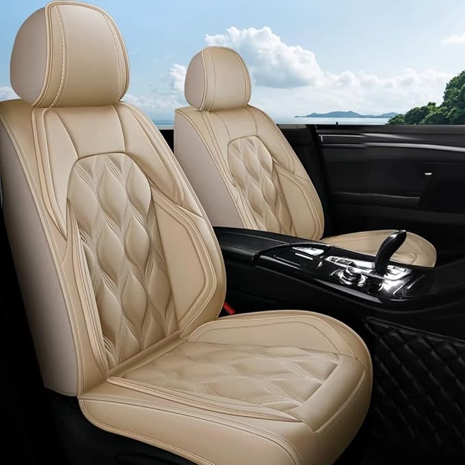 AOMSAZTO Full Set Car Seat Covers Fit for Ford Bronco Sport Big Bend 2021-2025 2026 (Not Fit Bronco) Leather Automotive Cushion Waterproof Covers Seat Protector with Airbag Compatible (5Seats,Beige)