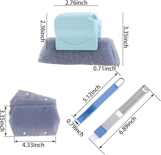 Magic Window Track Cleaning Tools Set, Window Sill Track Cleaner Tools, Clean Scraper, 3Pcs Cleaning Brush and 6Pcs Replacement Cloth, 2Pcs Clean Brush