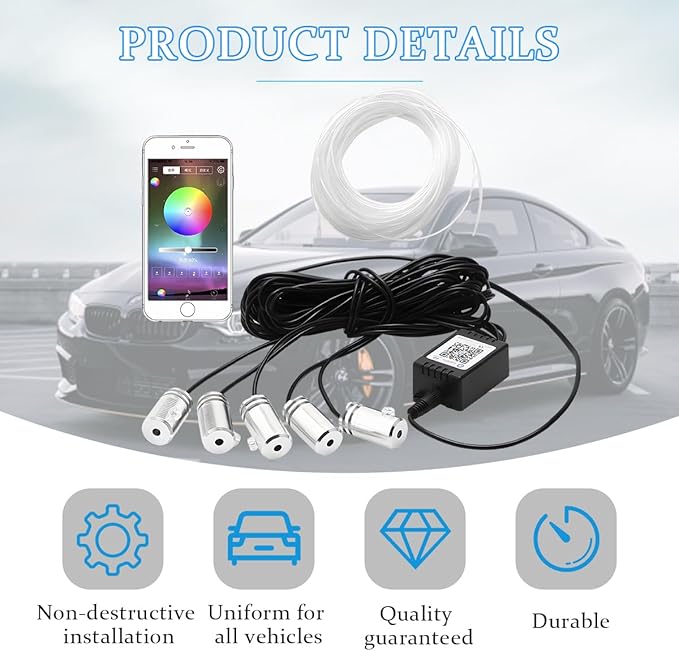 Zpana Car LED Interior Strip Light with APP Control, 16 Million Colors 5-in-1 RGB Sound Active Ambient Light with 236" Fiber Optic, Auto Inside Atmosphere Neon Light Strip, Universal for Vehicles