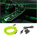 EL Wire LED Strip Lights, USB Auto Neon Light Strip with Sewing Edge, 16FT Electroluminescent Car Ambient Lighting Kit with Fuse Protection, Car Decoration Accessory (Green/16FT)