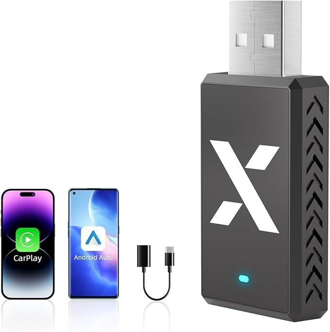 2-in-1 Wireless CarPlay Android Auto Adapter, Dual Chips, Heat Vent Car Play Dongle Compatible with Factory-Installed Wired CarPlay & AndroidAuto Features Car from 2016, for iPhone & Android Phone