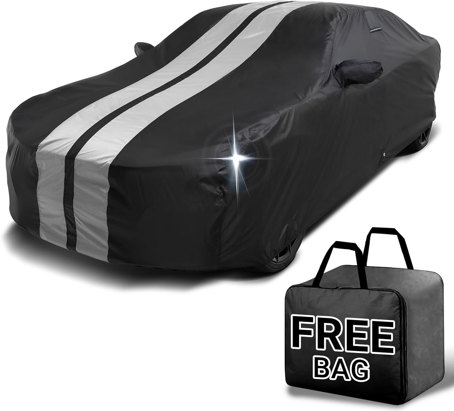 iCarCover Custom Car Cover for Chevy Caprice Sedan (2011-2017) Waterproof All Weather Rain Snow UV Sun Protector Full Exterior Indoor Outdoor Car Cover (Stripe - Black/Gray)