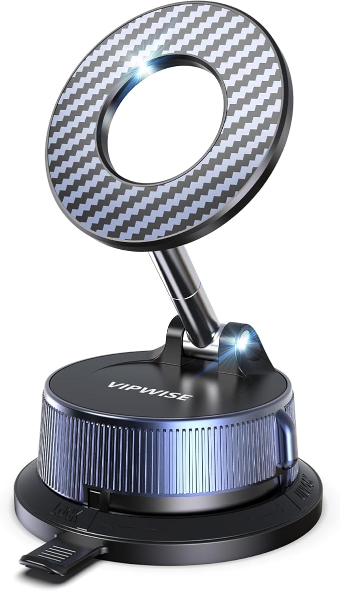 VIPWISE Magnetic Phone Holders for Your Car [89+LBS Suction & 3200gf Magnetic] 360° Adjustable Magsafe Car Phone Mount, Vacuum Suction Cup Car Mount for iPhone 17 Pro Max 16 15 14 13 12 Air Plus