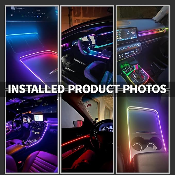 Ambient Lighting Car Led Lights Interior Kit,2PCS 43.3 inches Dream Color Acrylic Led Strips Lights for Car Interior Dashboard,DC 12V Fiber Optic Music Sync Neon Ambiance Lighting with Wireless APP
