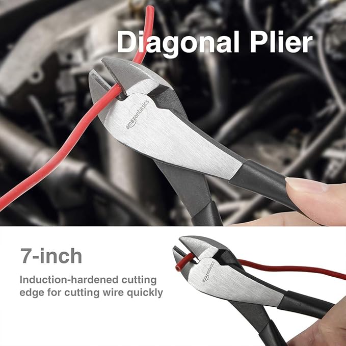 Amazon Basics Pliers Set, Hand Tools for Precision, Cutting Wire Cutter with Needle Nose and Diagonal, Quality Tool Set for Home Maintenance, Set of 4, Black and Silver