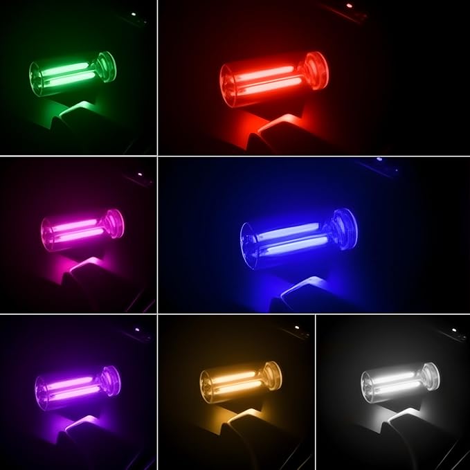 2 PCS Car USB Lights, Plug-in Retro Car Atmosphere Lamp with Touch Dimmable, Portable Mini Glass Bottle LED Bulb Night Lights for Vehicle Bedroom Hallway Camping Holiday Decoration (Blue)
