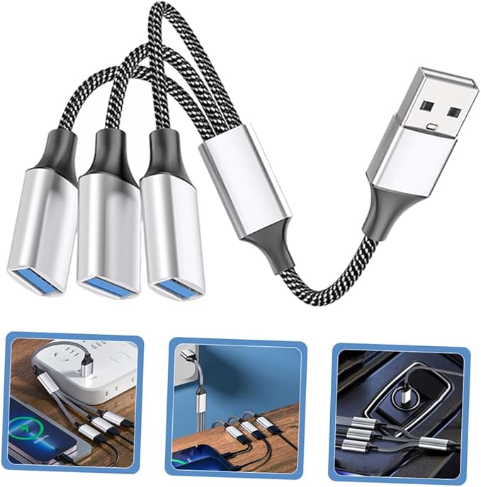 Portable USB Power Splitter Cable Male to Female Ports Compact USB Hub with Over Over-Voltage Protection for Laptop Car and Computer Use