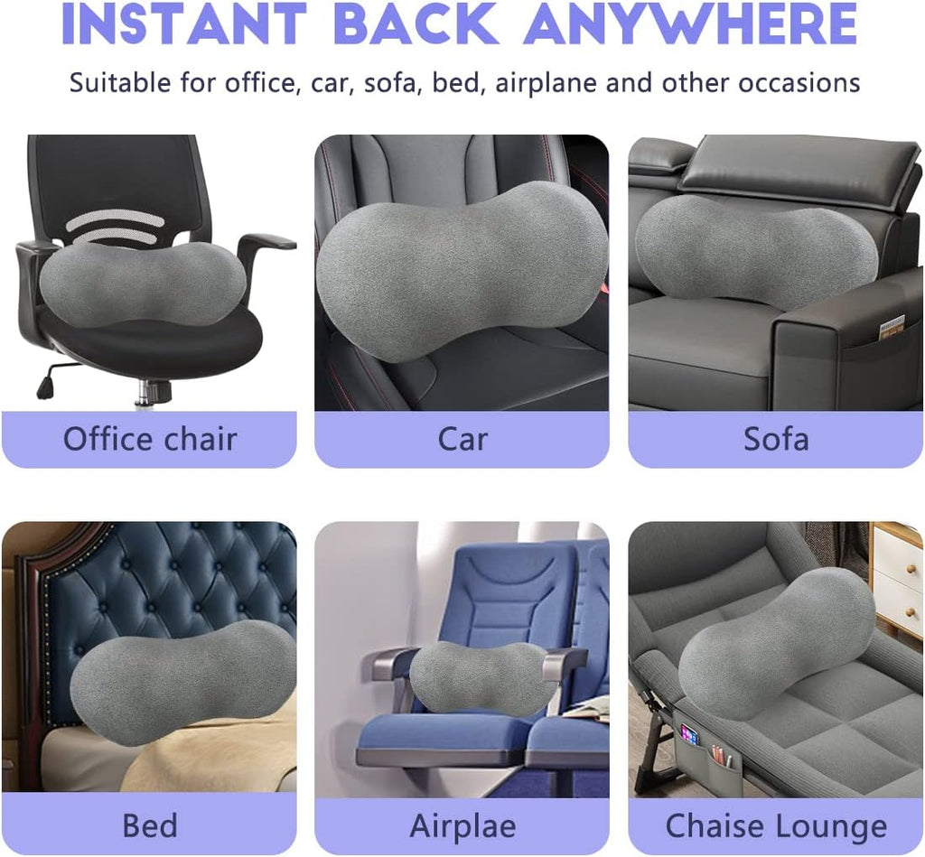 Lumbar Support Pillow, Lumbar Pillow for Low Back Pain Relief, Ergonomic Memory Foam Lumbar Pillow, Breathable & Detachable & Washable, Comfy Back Pillow for Office Chairs, Car Seats (Dk Grey, Cotton)