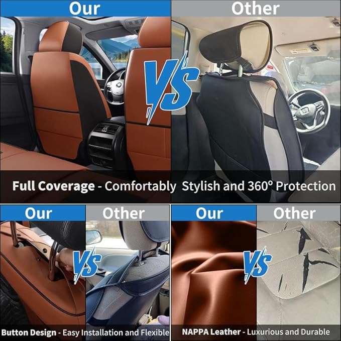 Car Seat Covers Full Set Custom Fit for Pontiac Vibe 2003-2010-Luxury Leather with Lumbar Support, Breathable, Waterproof, Anti-Slip, Durable, Easy to Install (BlackBrown,Full Set)