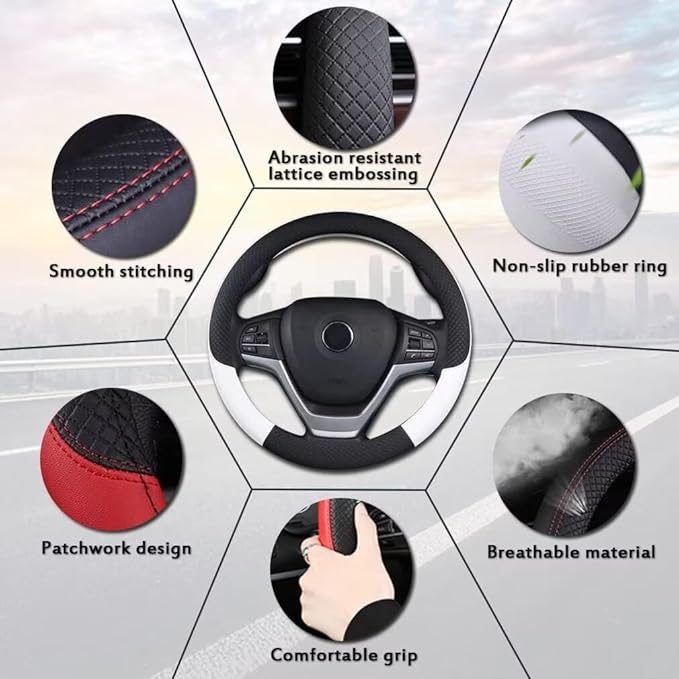 Pahajim Car Steering Wheel Cover for Women Men Universal PU Leather Steering Wheel Accessories Anti Skid 14.5-15 Inch (37-38cm) Forro Volante Carro (Red)
