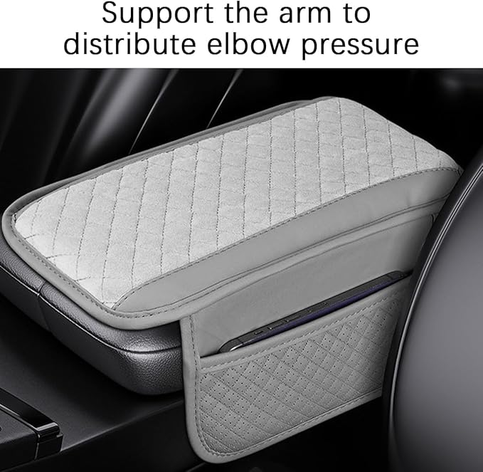 Car Center Console Cover, Leather Vehicle Armrest Cushion Pad with 2 Storage Bags, Auto Interior Middle Console Storage Box Protector Accessories, Universal for SUV, Sedan, Truck (Gray)