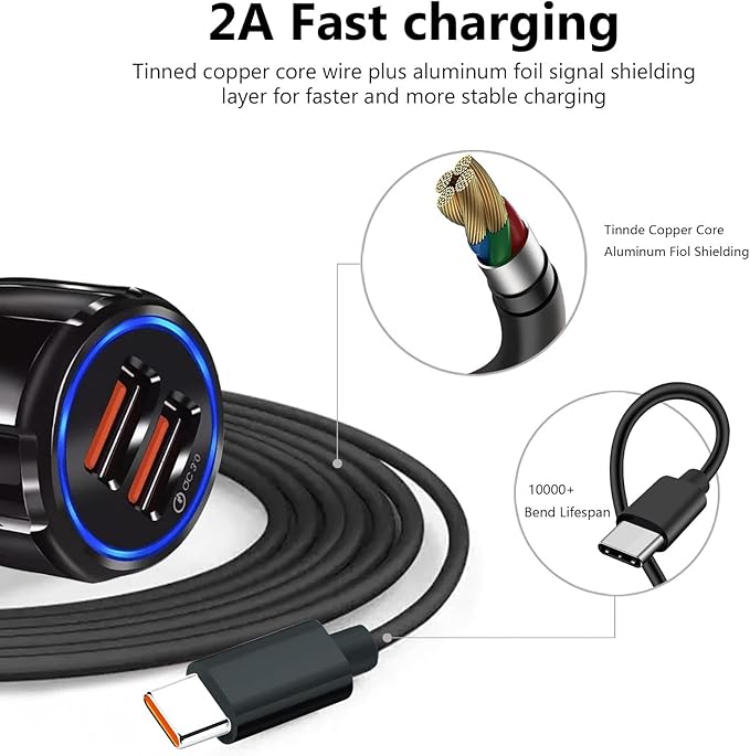 Fast USB Car Type C Charger 30W Adapter for Moto G Power 2025/G Stylus/G Play/G Pure,Edge,Motorola One 5G Ace/Razr, Carplay Cable for iPhone 16E 16 15 Pro Charging Samsung Galaxy & More Android Phone