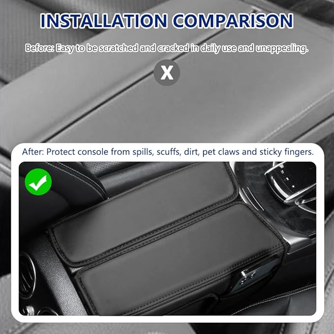 Center Console Cover Compatible with Mercedes Benz E Class W213 E200 E250 E300 E400 E450 2017-2023 and GLS Class C257 CLS450 2019-2023 Armrest Cover Pad Leather Cushion Protector with Pocket